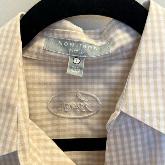 Foxcroft non-iron fitted beige gingham plaid button down spouse size 6 100% cott - Picture 4 of 4